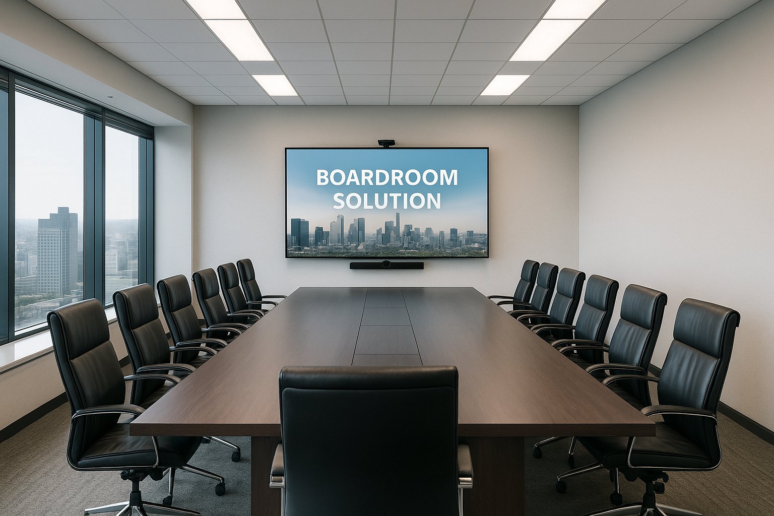 Boardroom solution with large display and PTZ camera